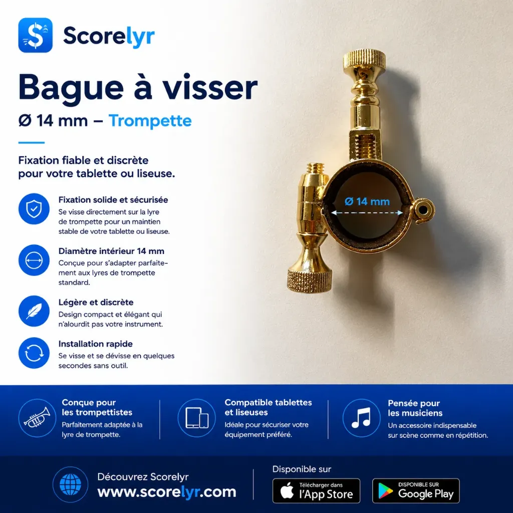 Bague à visser Trompette - 14mm (avec feutre) -  Doré