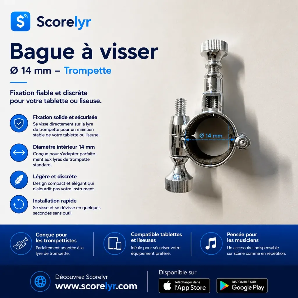 Bague à visser Trompette - 14mm (avec feutre) -  Argenté